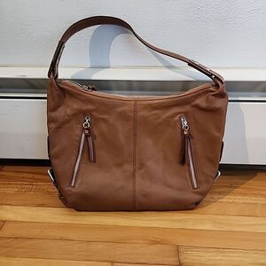Nino Bossi Womens Brown Leather Handle Shoulder Strap Hobo Bag Size Medium
